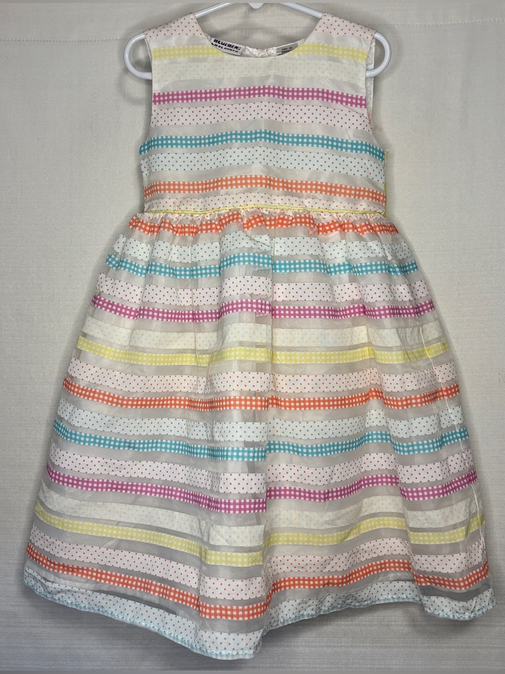 Blueberi Boulevard Girls Rainbow Striped Ribbon Party Dress